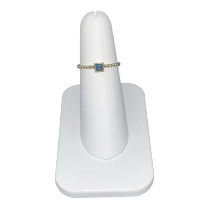 10k Yellow Gold Beadded Band with Blue Topaz Princess Cut Birthstone  Ring
