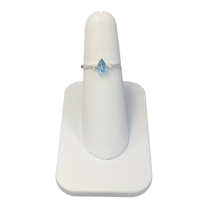 10k White Gold Pear Aquamarine DIAMOND 0.05CTW Ring