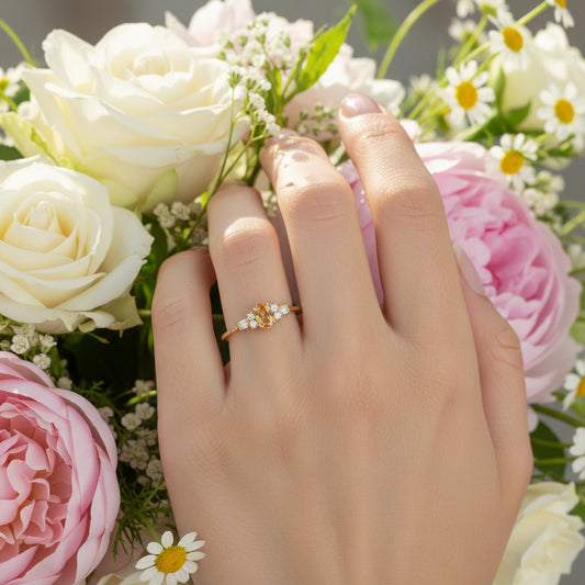 10k Yellow gold Oval Citrine DIAMOND 0.08CTW Birthstone Ring