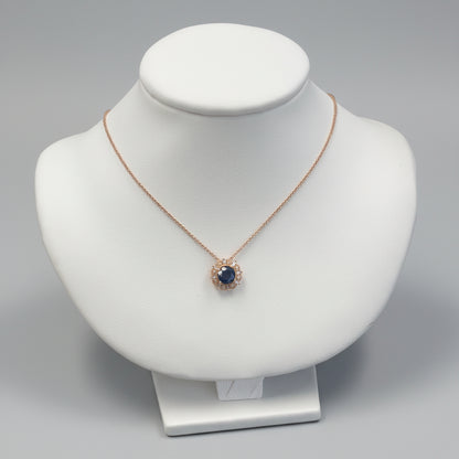 14k Rose Gold Sapphire Round DIAMOND 0.13CTW Birthstone Necklace