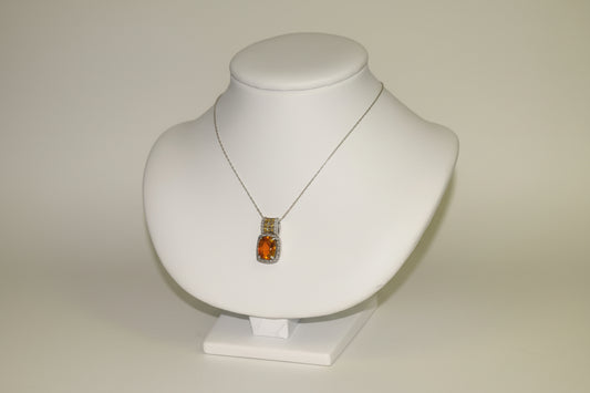 10k Yellow Gold Emerald Cut Citrine DIAMOND 0.06CTW Birthstone Necklace