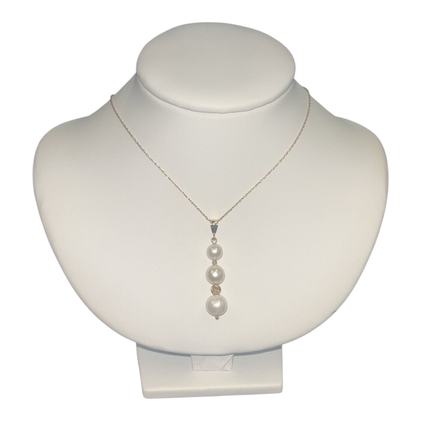 14k Yellow Fold Pearl Dangly Birthstone Necklace