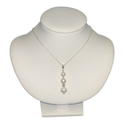 14k Yellow Fold Pearl Dangly Birthstone Necklace