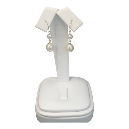 10k Yellow Gold Pearl Dangly Birthstone Earings