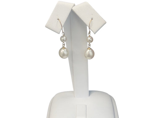 10k Yellow Gold Pearl Dangly Birthstone Earings