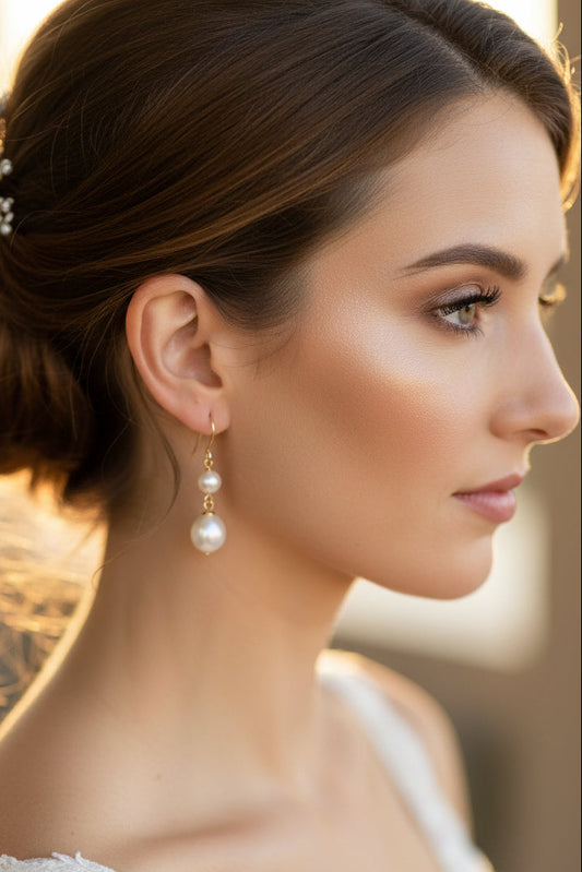 10k Yellow Gold Pearl Dangly Birthstone Earings