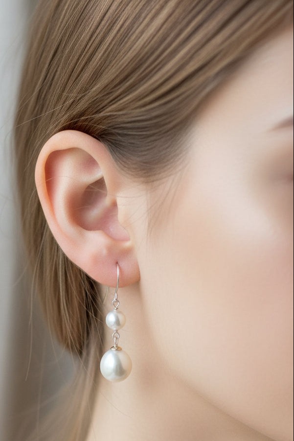 10k Yellow Gold Pearl Dangly Birthstone Earings