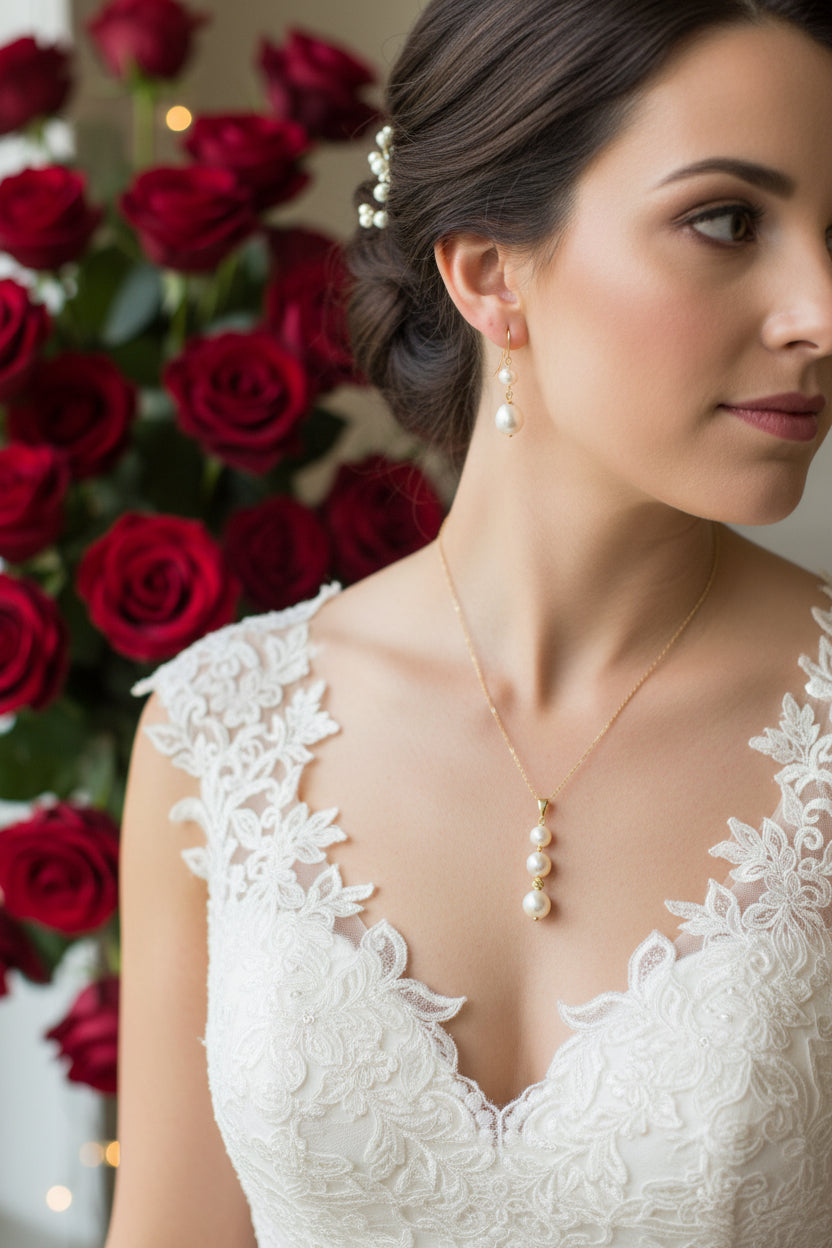 14k Yellow Fold Pearl Dangly Birthstone Necklace