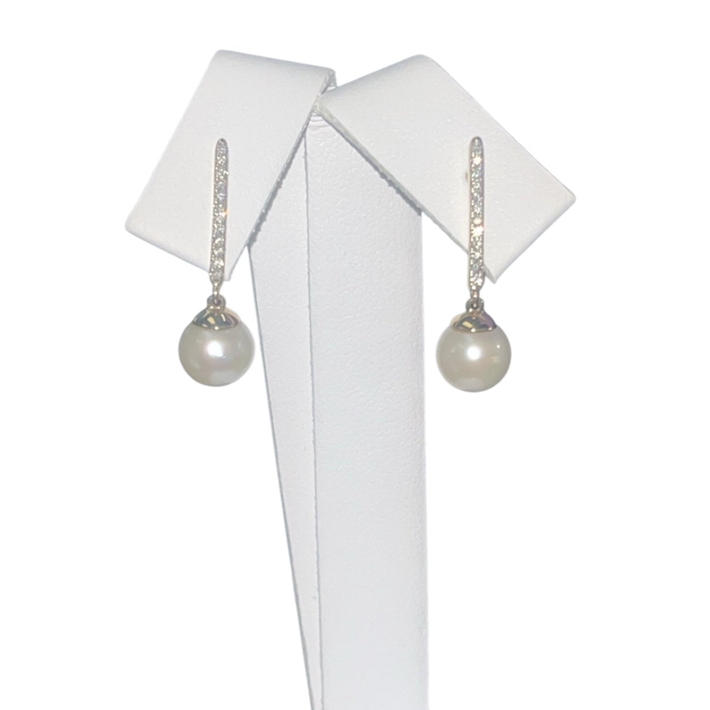 14k Yellow Gold Pearl Dangly DIAMOND 0.12CTW Birthstone Earings