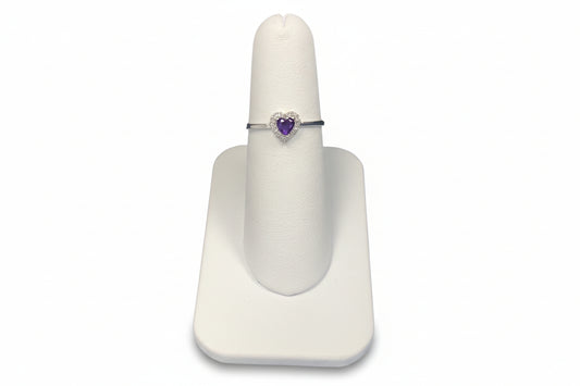 10k White Gold Amethyst Heart DIAMOND 0.08CTW  Birthstone Ring