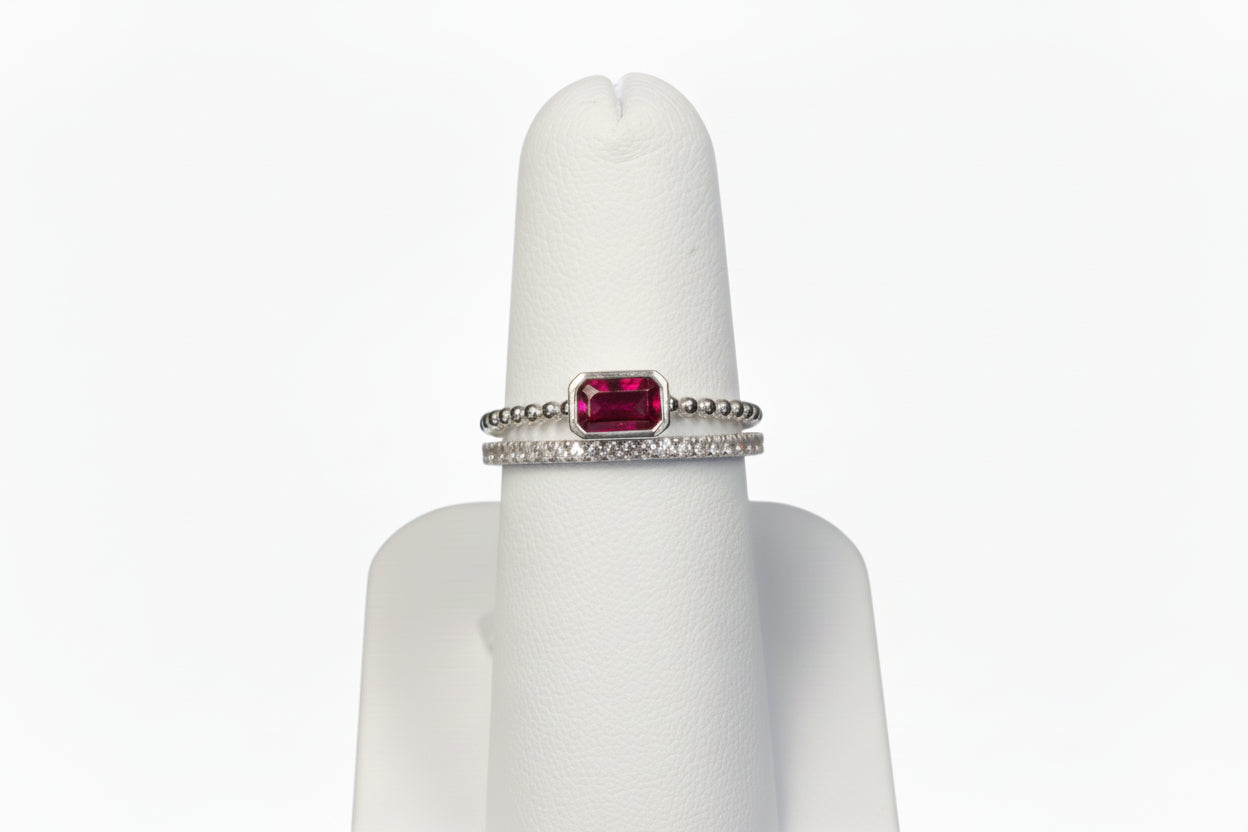 14k White Gold East-West Ruby DIAMOND 0.15CTW Ring