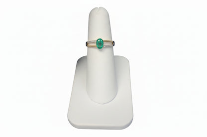 14k Yellow Gold Oval Emerald  Half Double Birthstone Band DIAMOND 0.07CTW