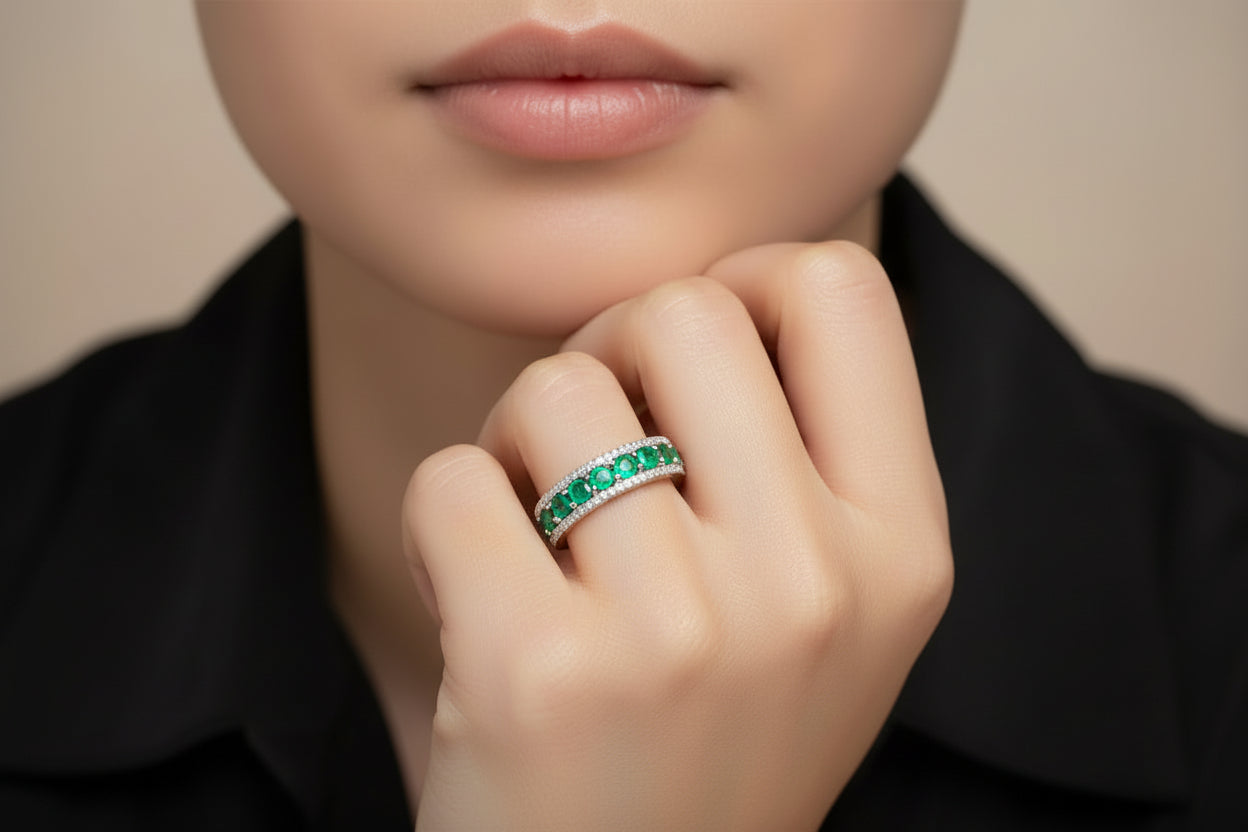 14K Yellow Gold Emerald DIAMOND 0.22CTW Birthstone (EM 0.54CT) Ring