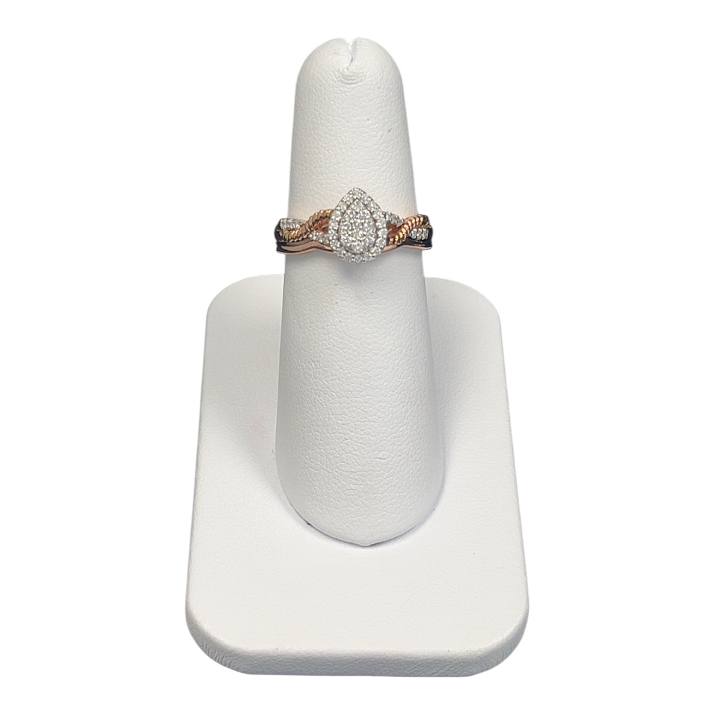 10k Rose Gold Twist Pear DIAMOND 0.32CTW Cluster Ring Set