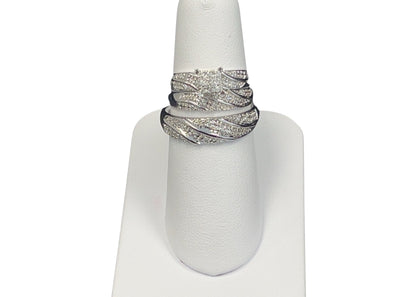 10k White Gold His and Hers Princess Cluster DIAMOND 0.32CTW Set Ring