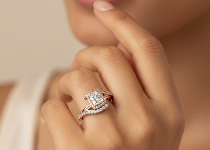 10k White / Rose Gold Princess Cut Twist DIAMOND 0.48CTW Ring