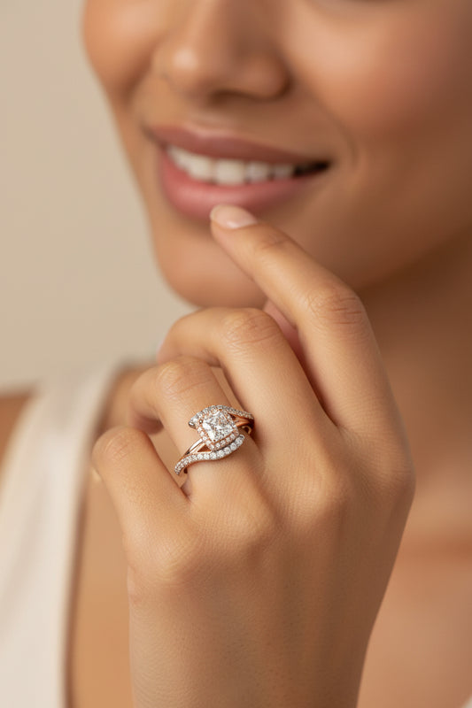 10k White / Rose Gold Princess Cut Twist DIAMOND 0.48CTW Ring