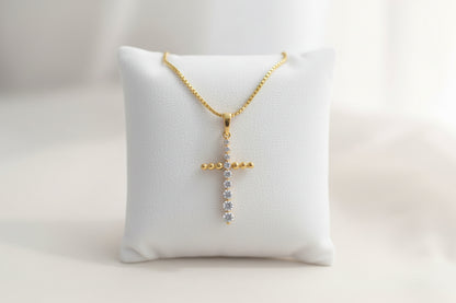 10k Yellow Gold LAB Cross/ Beaded DIAMOND 0.33CTW Necklace