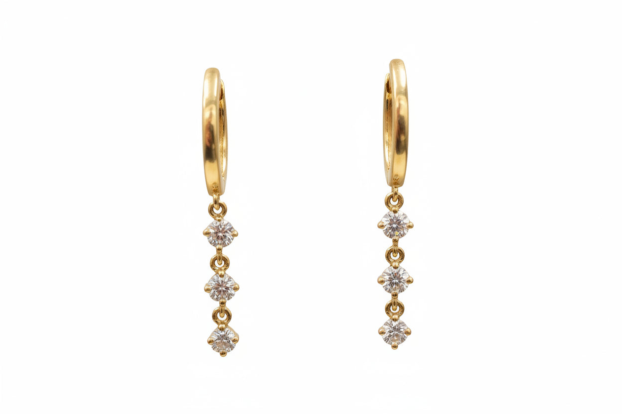 10k Yellow Gold Round LAB DIAMOND 0.31CTW Dangly Hoops