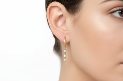 10k Yellow Gold Round LAB DIAMOND 0.31CTW Dangly Hoops