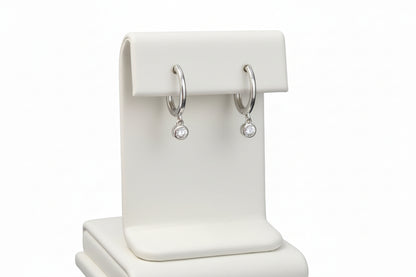 10k White Gold LAB Bezel DIAMOND 0.20CTW Dangly Hoops