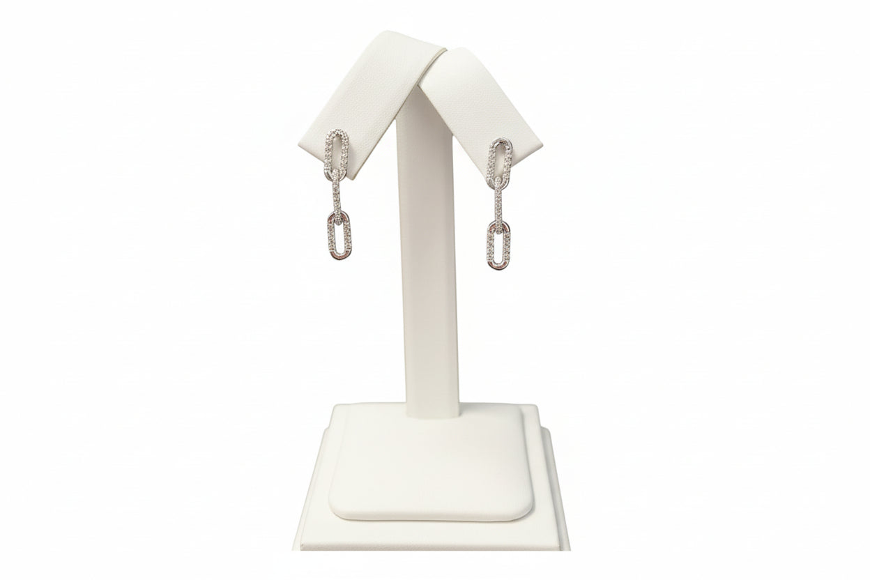 10k White Gold LAB DIAMOND 0.25CTW Paper Clip Dangly Studs