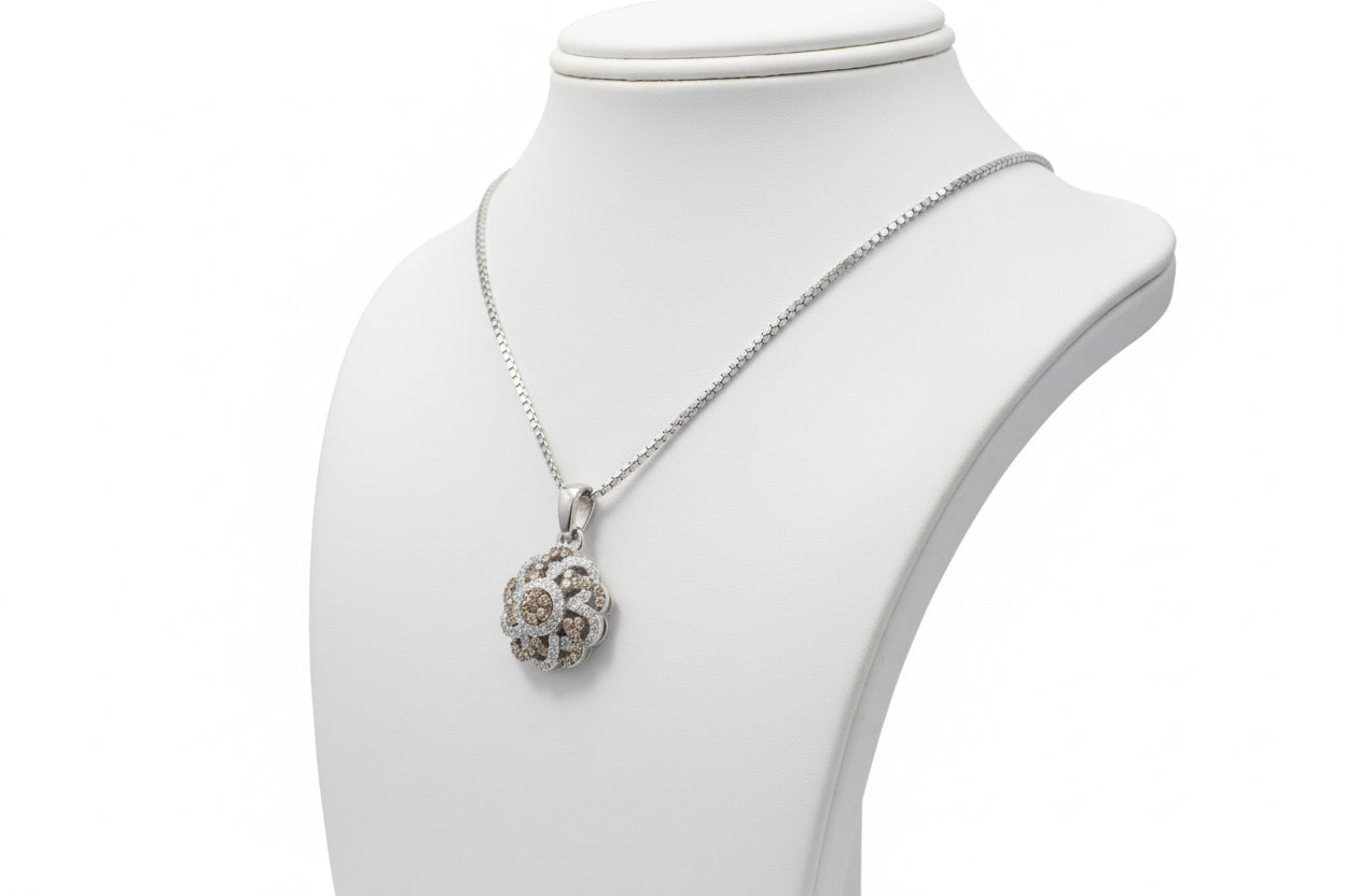 10k White Gold LAB Flower Chocolate DIAMOND 0.32CTW Necklace