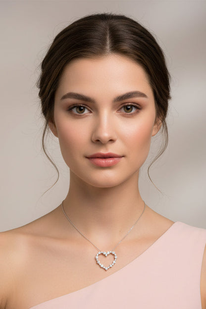 10k White Gold LAB Heart Diamond 1.00CTW Necklace