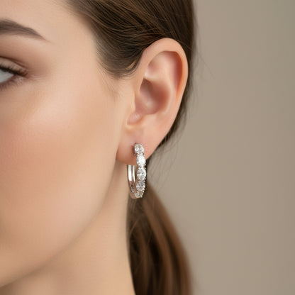 14k White Gold LAB DIAMOND 2.00CTW Oval Hoop Earing