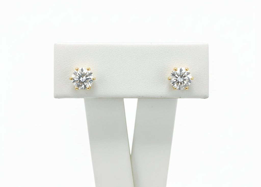 14K Yellow Gold LAB Round 6 prong DIAMOND 0.75CTW Studs