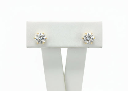 14K Yellow Gold LAB Round 6 prong DIAMOND 0.75CTW Studs