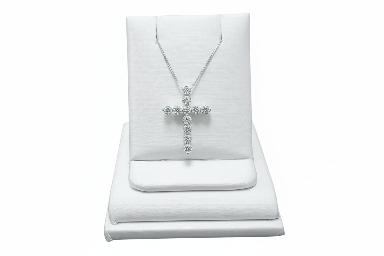 14k White Gold LAB Round Cross DIAMOND 1.00CTW Necklace
