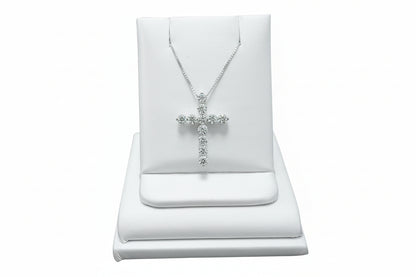 14k White Gold LAB Round Cross DIAMOND 1.00CTW Necklace