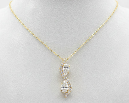 14k Yellow Gold LAB Round/Pear DIAMOND 1.00CTW Necklace