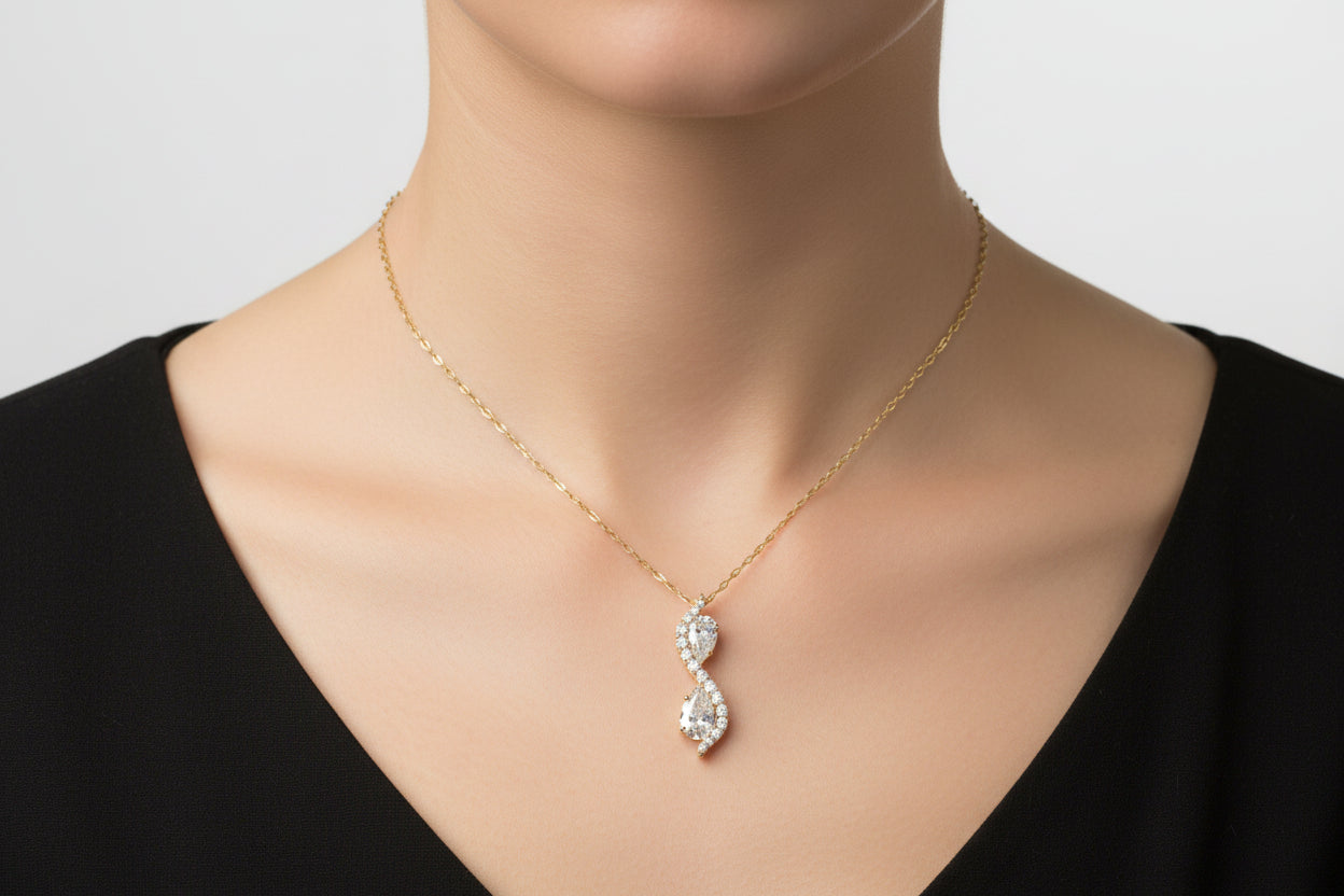 14k Yellow Gold LAB Round/Pear DIAMOND 1.00CTW Necklace