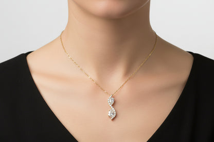 14k Yellow Gold LAB Round/Pear DIAMOND 1.00CTW Necklace