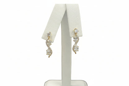 14k Yellow Gold LAB Round/Pear Dangly Earings DIAMOND 1.50CTW