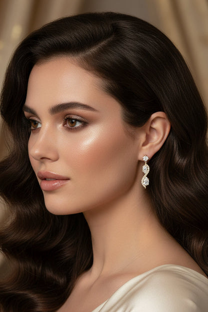 14k Yellow Gold LAB Round/Pear Dangly Earings DIAMOND 1.50CTW