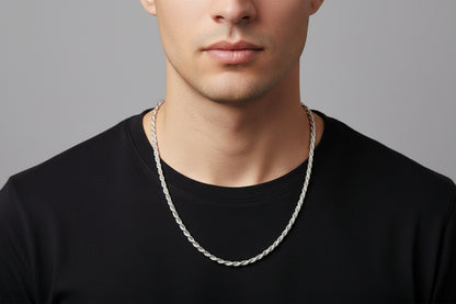 Sterling Silver Solid Rope Chain Necklace l 3mm thick