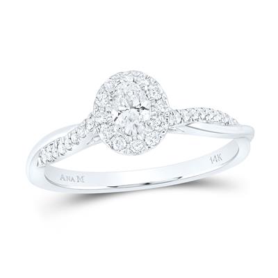 14K WHITE GOLD OVAL DIAMOND SOLITAIRE BRIDAL ENGAGEMENT RING 1/3 CTTW (CERTIFIED)