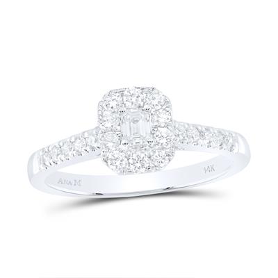 14K WHITE GOLD EMERALD DIAMOND HALO BRIDAL ENGAGEMENT RING 1/2 CTTW (CERTIFIED)
