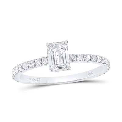 14K WHITE GOLD EMERALD DIAMOND SOLITAIRE BRIDAL ENGAGEMENT RING 1 CTTW (CERTIFIED)