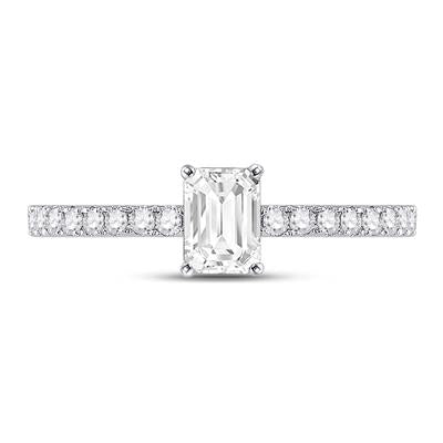 14K WHITE GOLD EMERALD DIAMOND SOLITAIRE BRIDAL ENGAGEMENT RING 1 CTTW (CERTIFIED)