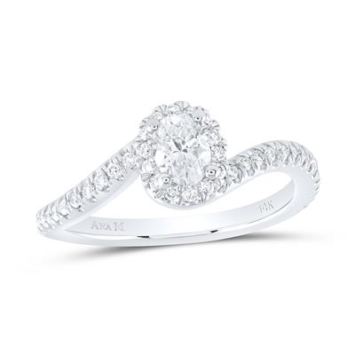14K WHITE GOLD OVAL DIAMOND HALO BRIDAL ENGAGEMENT RING 3/4 CTTW (CERTIFIED)