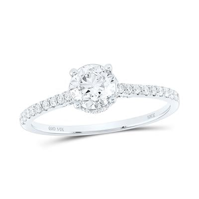 14K WHITE GOLD ROUND DIAMOND SOLITAIRE BRIDAL ENGAGEMENT RING 1 CTTW (CERTIFIED)
