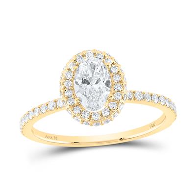 14K YELLOW GOLD OVAL DIAMOND HALO BRIDAL ENGAGEMENT RING 1 CTTW (CERTIFIED)