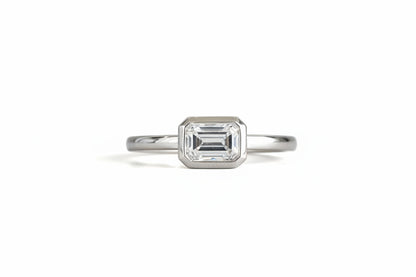 14k White Gold Emerald East-West Bezel Lab Ladies Ring Diamond 0.82CTW