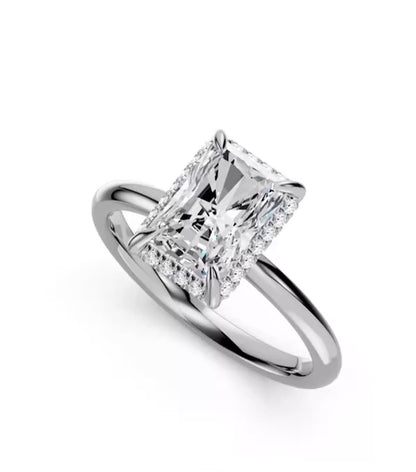 14KW 2.10 Ctw Classic Lab Grown Diamond Engagement Ring (2.00 Ctw Radiant Center) With Hidden Halo
