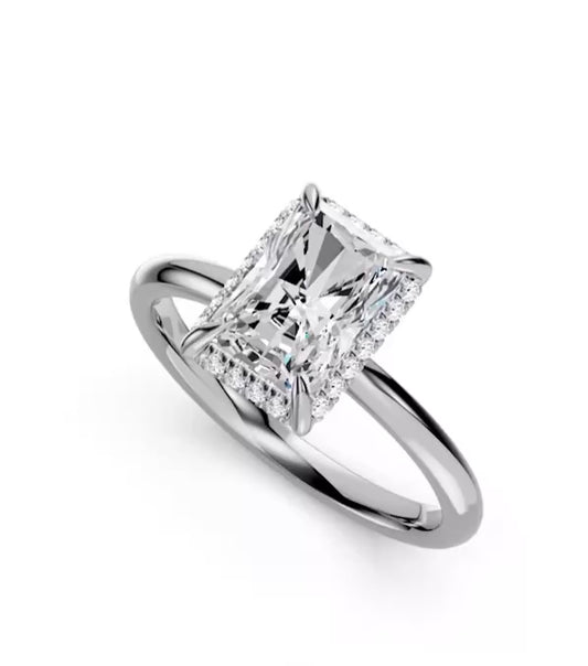 14KW 2.10 Ctw Classic Lab Grown Diamond Engagement Ring (2.00 Ctw Radiant Center) With Hidden Halo