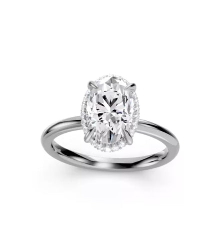 14KW 2.10 Ctw Classic Lab Grown Diamond Engagement Ring (2.00 Ctw Oval Center) With Hidden Halo